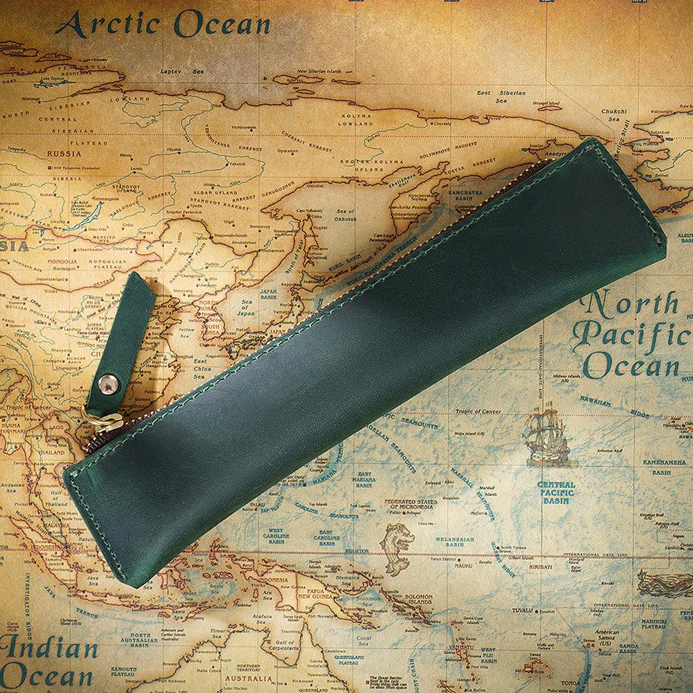 Wholesale Simple Portable Genuine Leather Top Layer Cowhide Mini Pencil Case